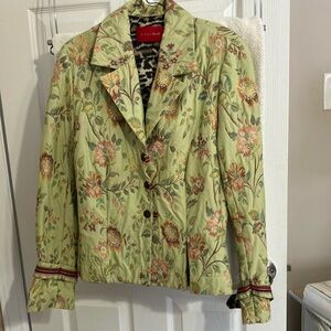 eva & claudi Green Tapestry Floral Blazer with Notched Lapel